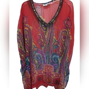 (1441) Indian Tropical Beaches & Boho Flowy Swim Coverup Free (One) Size